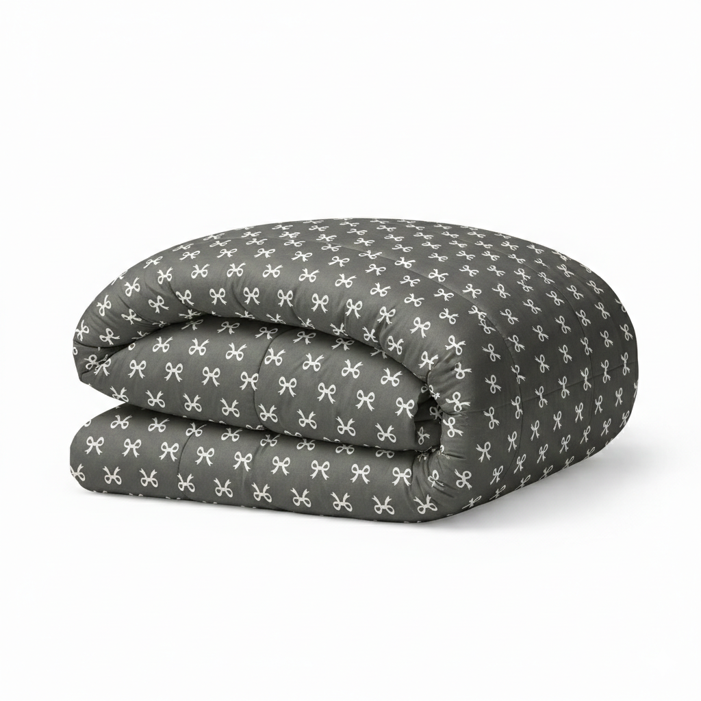 180x230 لحاف فايبر سنجل رمادي نقشة ابيض